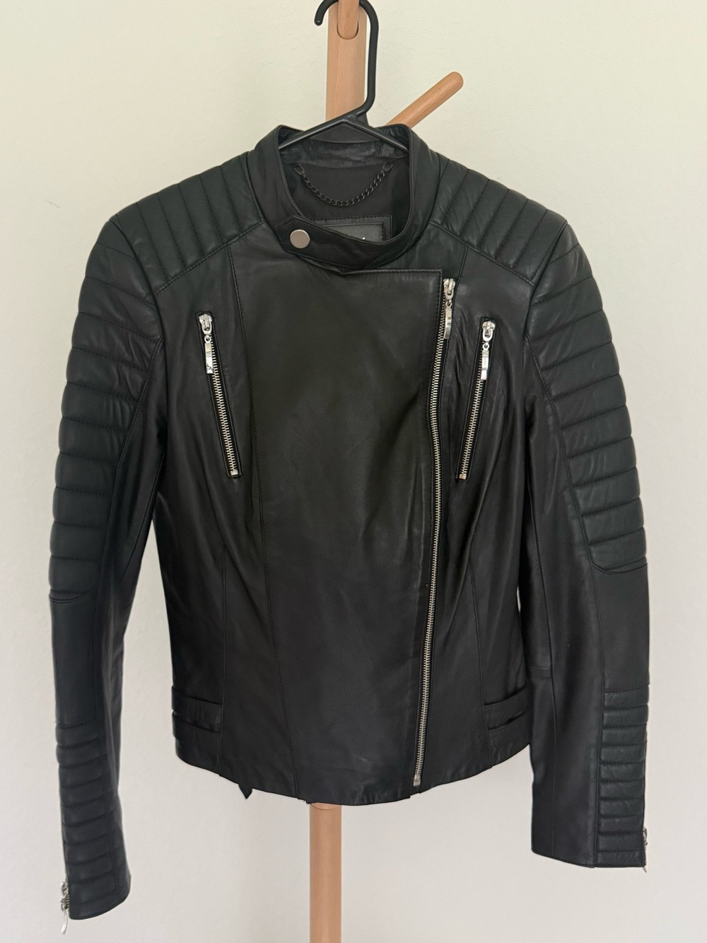 Slim Black Quilted Leather Moto Jacket